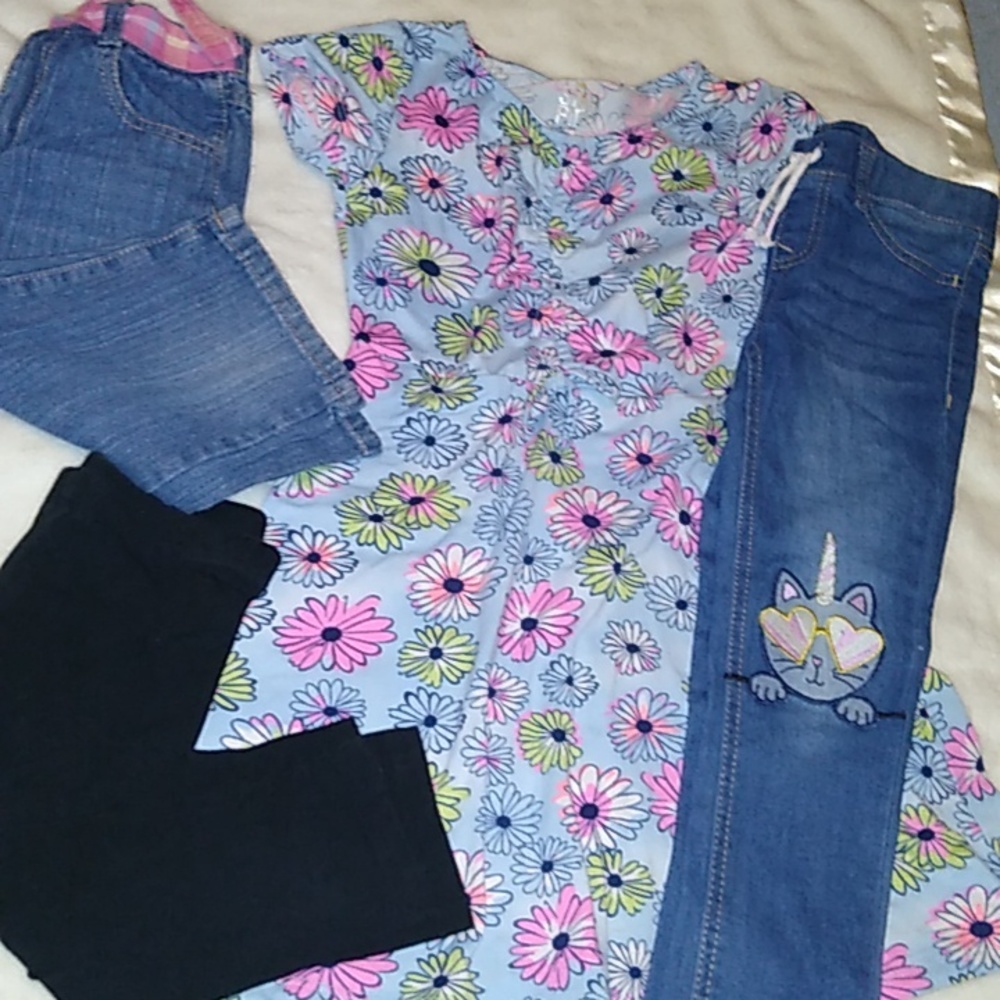 Girls Size 6 Dress, Jeans, and Capris Lot of 4